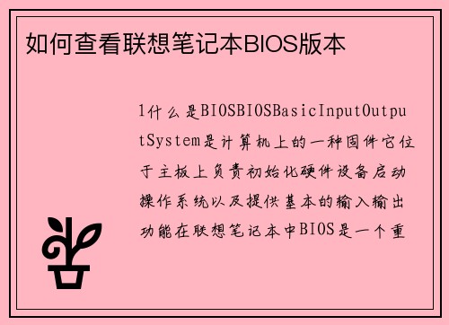 如何查看联想笔记本BIOS版本
