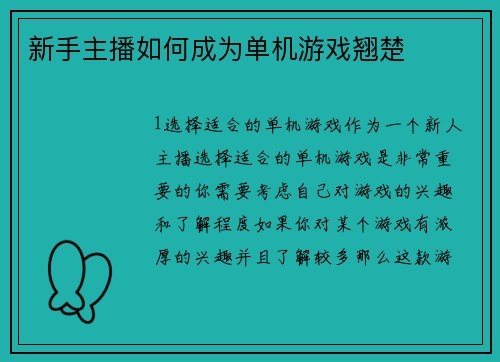 新手主播如何成为单机游戏翘楚
